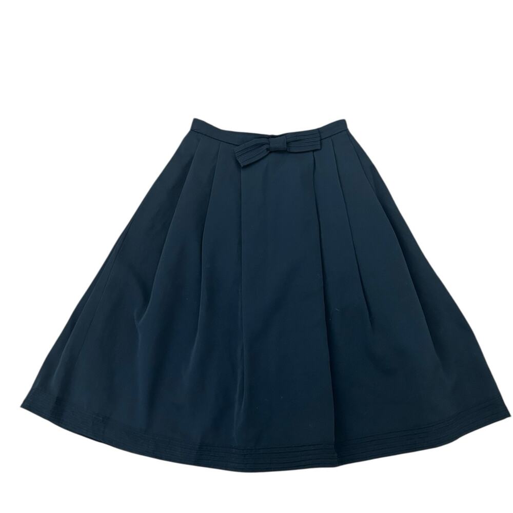 Vintage 1950s Black Pleated Full Skirt / Full Skirt with Bow / Women’s XS -